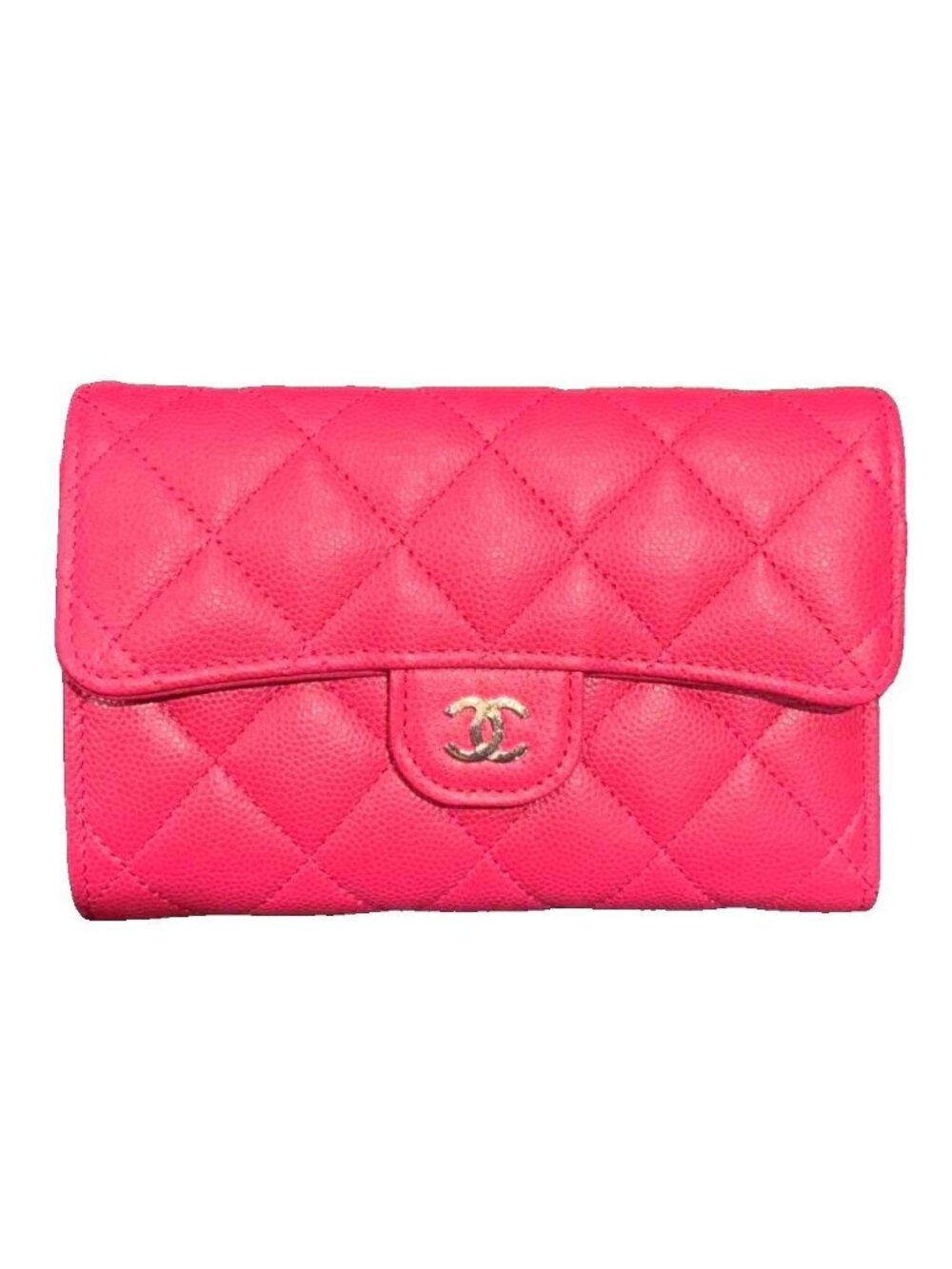 Chanel Quilted Leather Caviar Flap Wallet Twofold Pink
